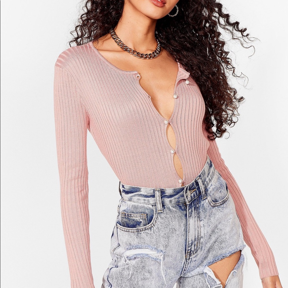 Pearl Ribbed Knit Cardigan - Picture 2 of 6